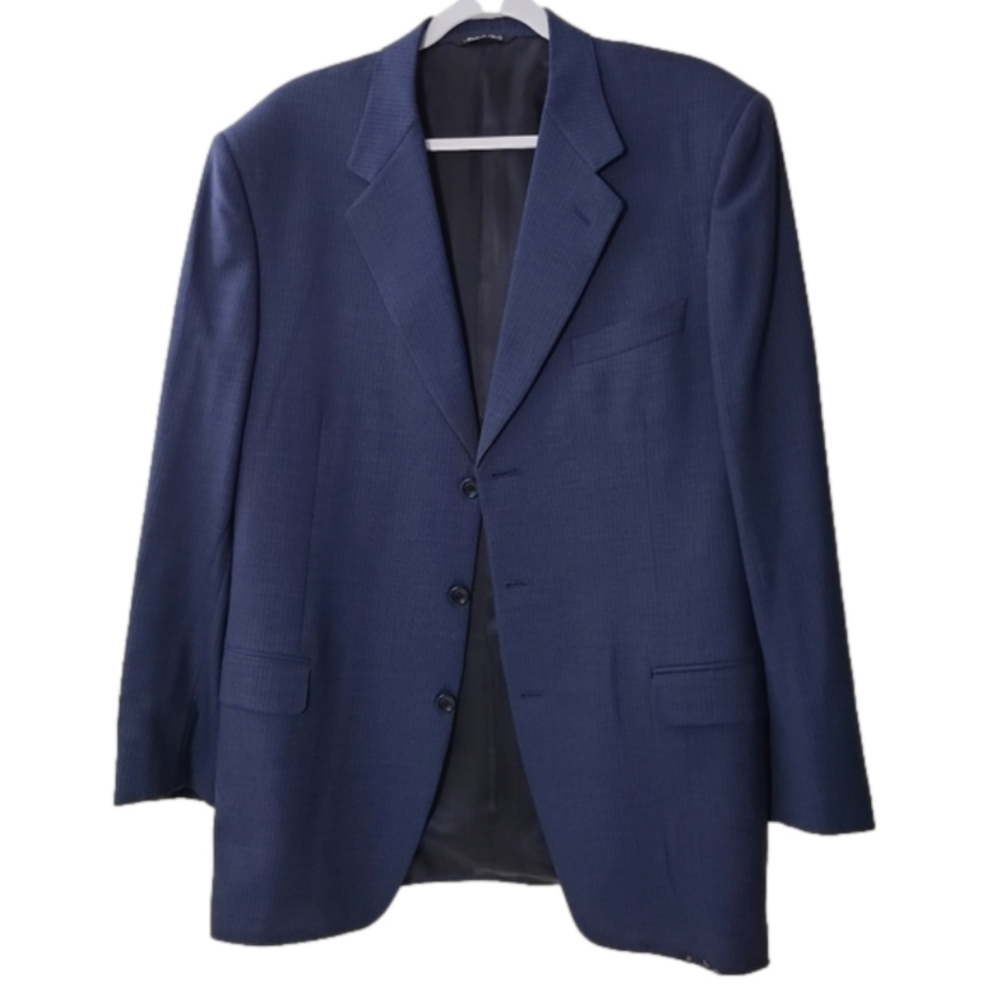 Canali navy blue striped 💯% pure wool careerwear classic blazer, sz L (PTP 22")